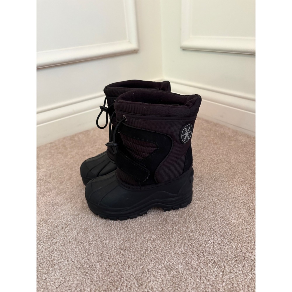 Falls Creek Connor Kids Black Snow Boots Size 9T Snowflake Winter Boots